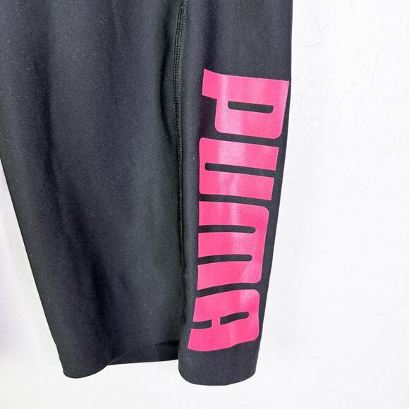 Puma 9" Attitude Slim Fit Biker Shorts Logo Black Pink Athleisure size M NWT - Picture 3 of 5